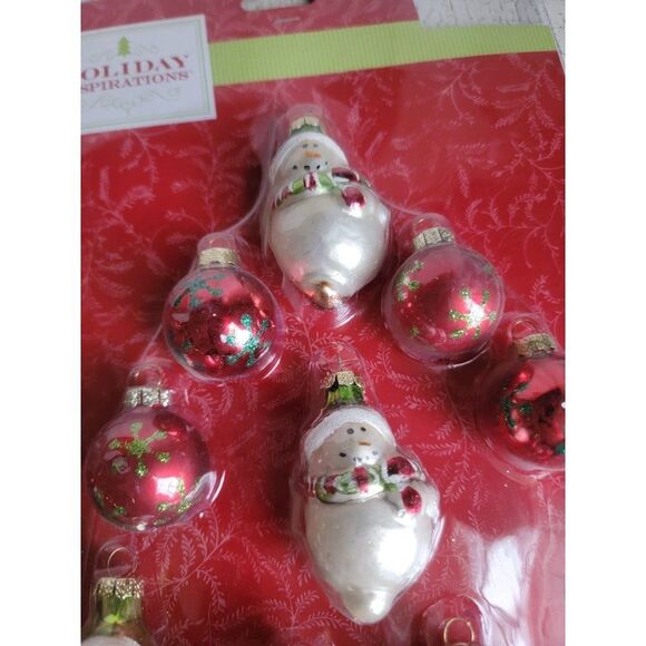 Holiday Inspirations mini blown glass snowman red ornament Xmas set - Picture 8 of 9